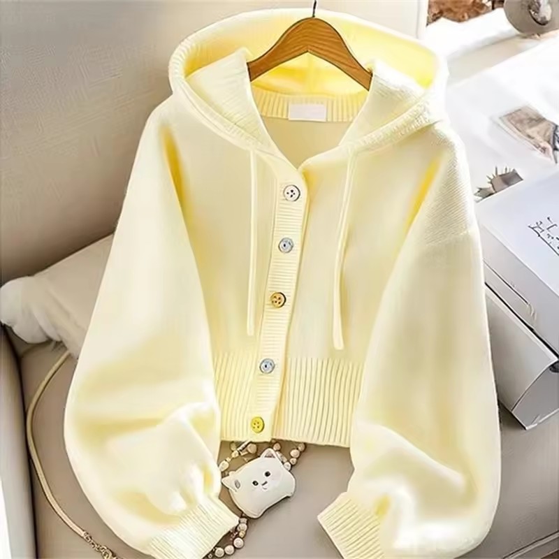 Yellow Winter Clothing - 패션 후드 니트 스웨터 여성 가을