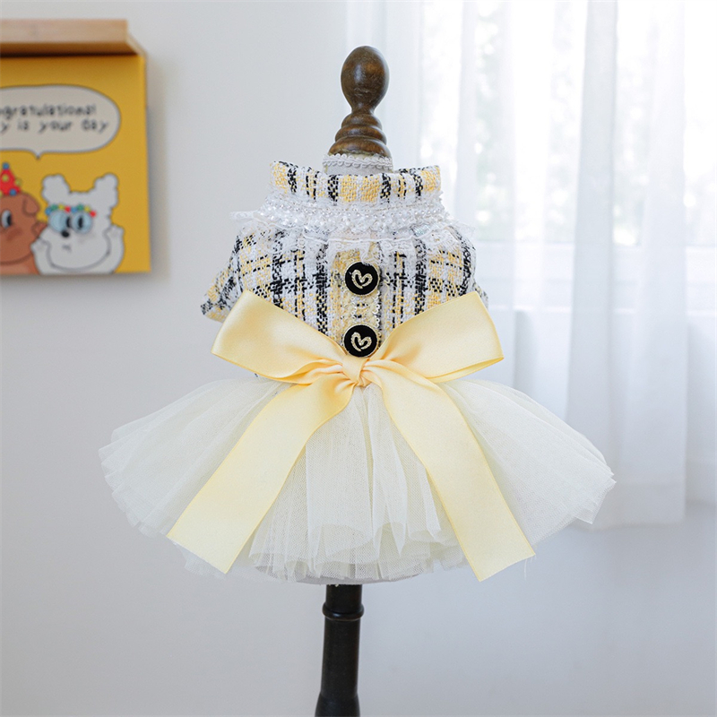 Yellow Winter Clothing - 강아지용 노란색 리본 드레스, 스위트 드림