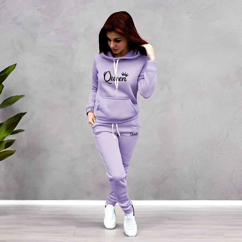 Winter Clothing Women'S - 여성 트랙수트 퀸 레터 프린팅 후드