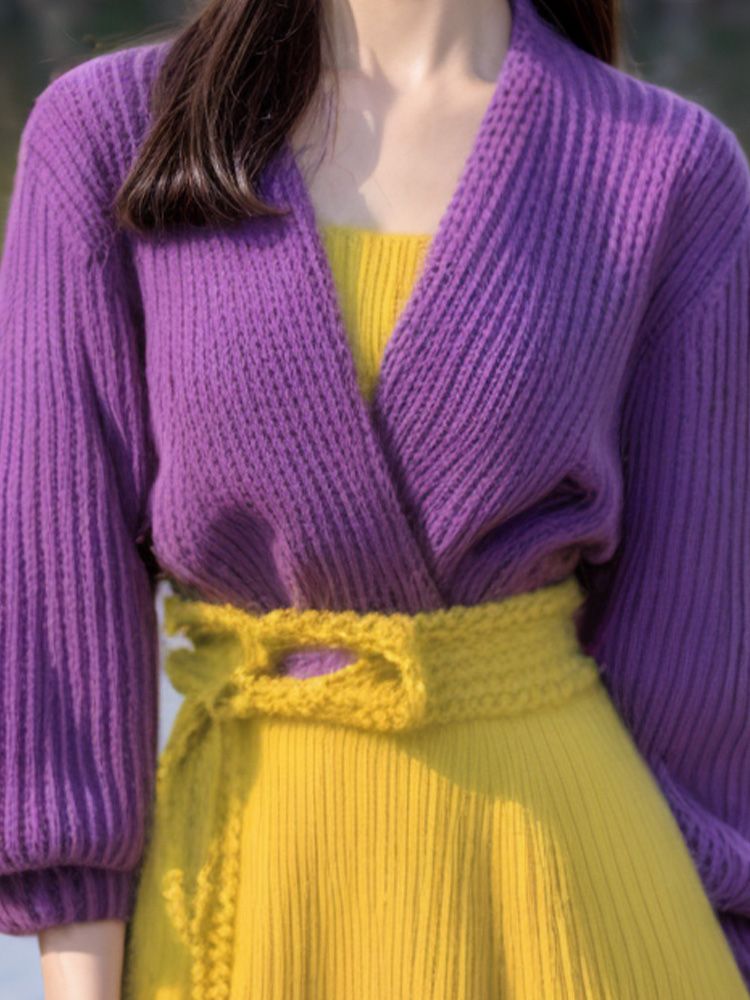 보라색 스플라이싱 옐로우 발목 길이 스웨터 원피스, 가 - Yellow Winter Clothing 리뷰 및 가격