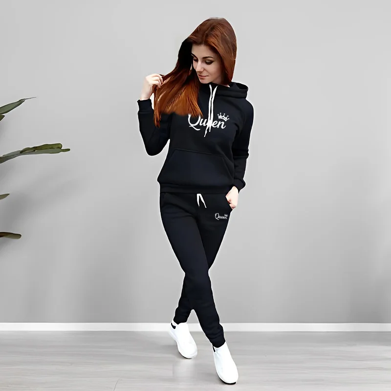 여성 트랙수트 퀸 레터 프린팅 후드 스웨트셔츠 세트 고 - Winter Clothing Women'S 리뷰 및 가격