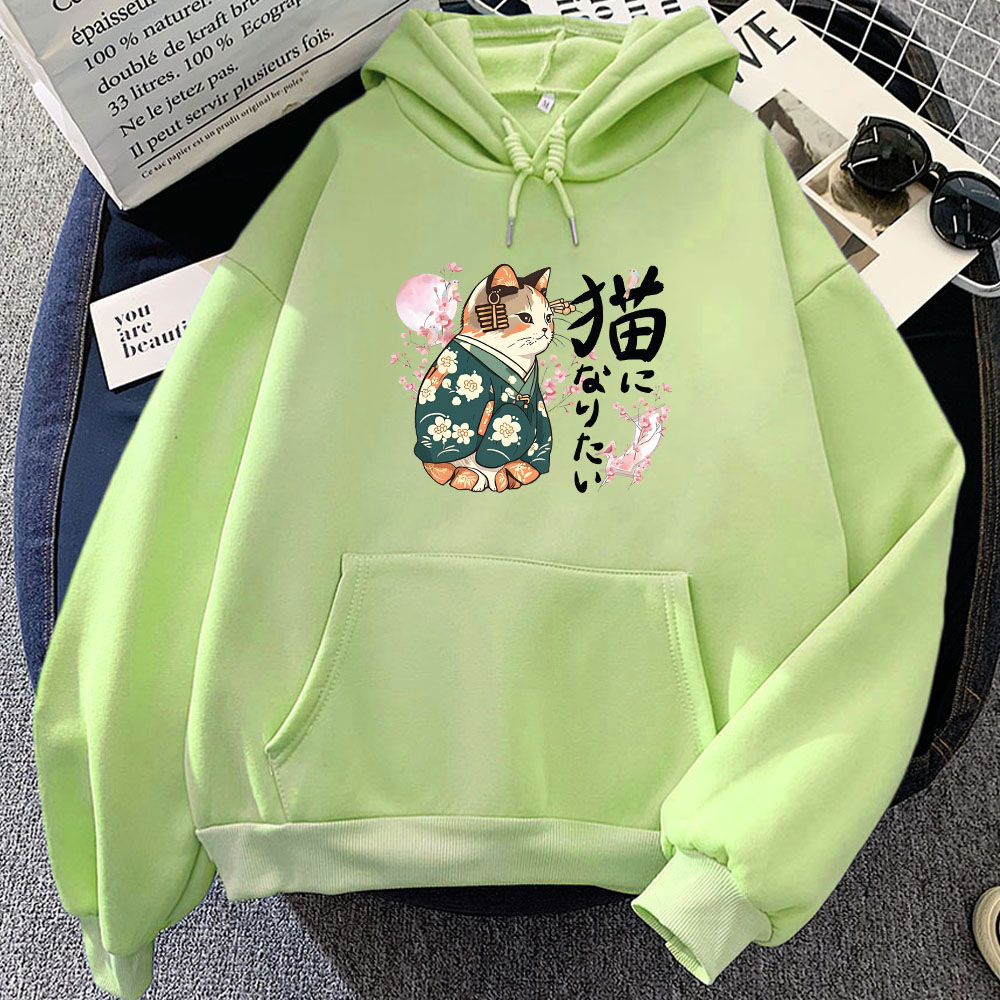 Ukiyoe 스타일 간지 고양이 인쇄 후드, 일본 꽃  - Yellow Winter Clothing 리뷰 및 가격