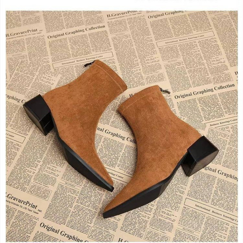 새로운 낮은 굽 여성 모던 앵클 부츠 패션 포인티드 토 - Winter Clothing Women'S 리뷰 및 가격