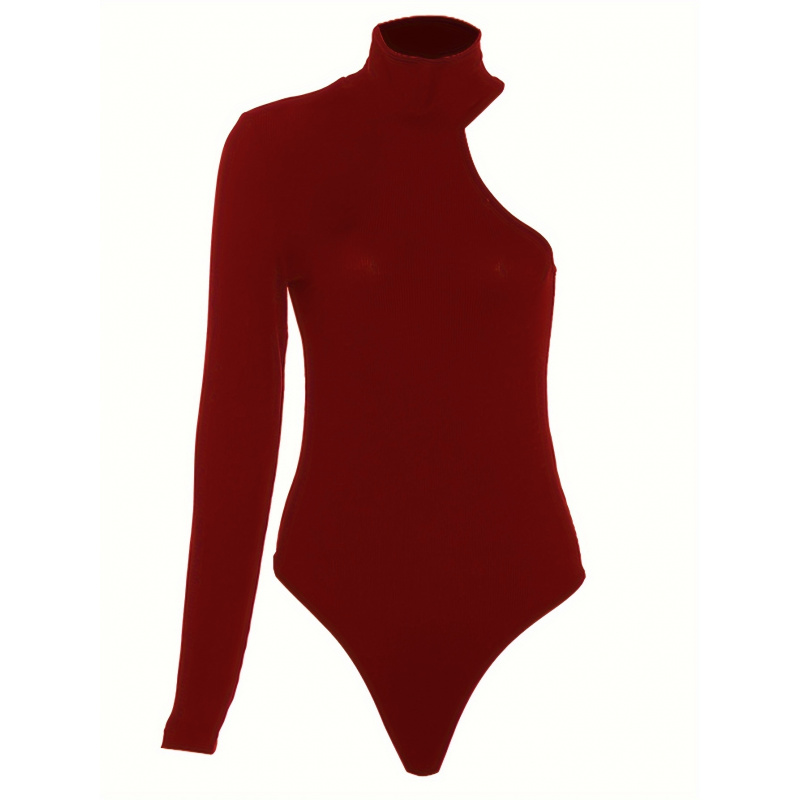 솔리드 비대칭 원숄더 골지 니트 긴팔 바디수트, 섹시한 - Winter Clothing Women'S 리뷰 및 가격