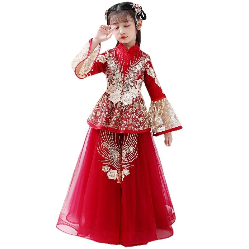 여자 Hanfu Cheongsam 의상 중국 새해 봄  - Winter Clothing For Kids 리뷰 및 가격