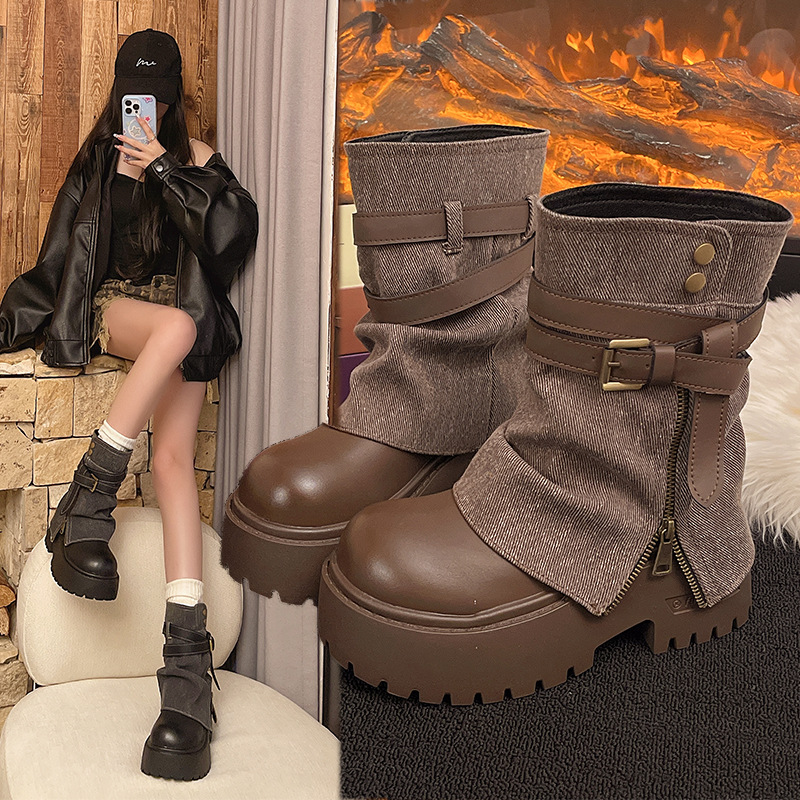 여성용 발목 부츠 카우보이 플랫 플랫폼 신발 패션 디자 - Winter Clothing Women'S 리뷰 및 가격