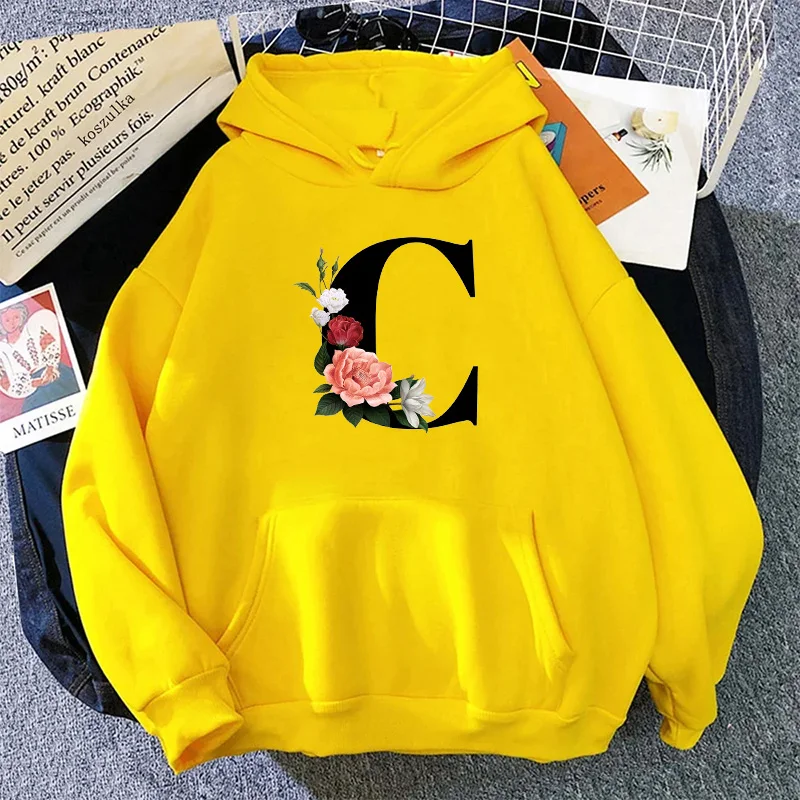 패션 여성 후드티 캐주얼 레터스 A-Z 프린팅 스웨트셔 - Yellow Winter Clothing 리뷰 및 가격