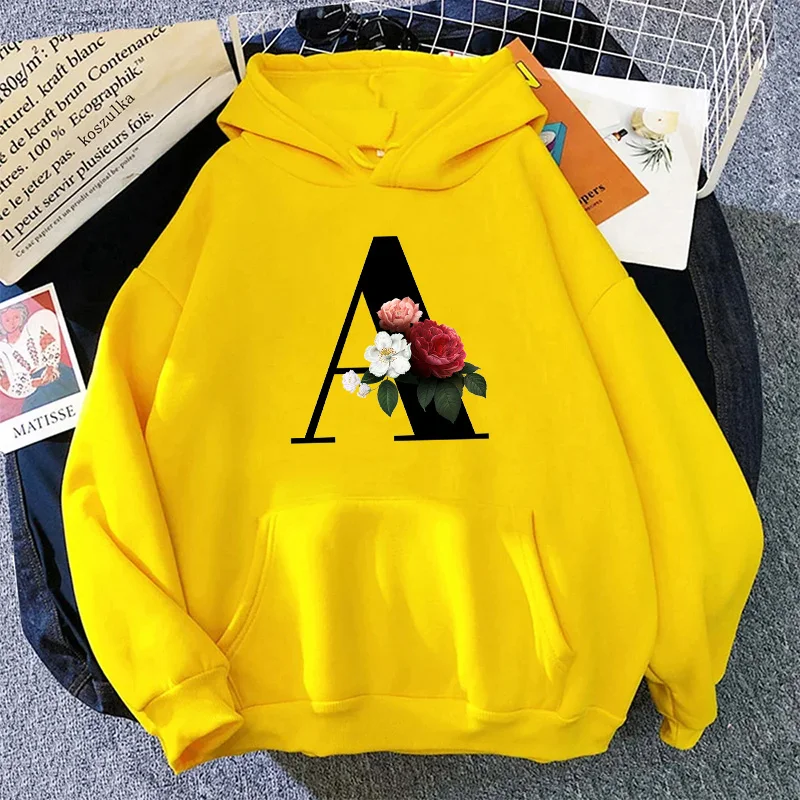 패션 여성 후드티 캐주얼 레터스 A-Z 프린팅 스웨트셔 - Yellow Winter Clothing 리뷰 및 가격