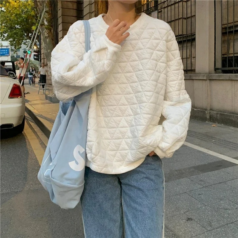 루즈핏 스웨트셔츠 여성 겨울 화이트 캐주얼 O넥 긴팔  - Yellow Winter Clothing 리뷰 및 가격