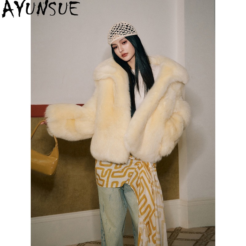 AYUNSUE 리얼 폭스 퍼 코트 여성 겨울 재킷 여성 - Yellow Winter Clothing 리뷰 및 가격