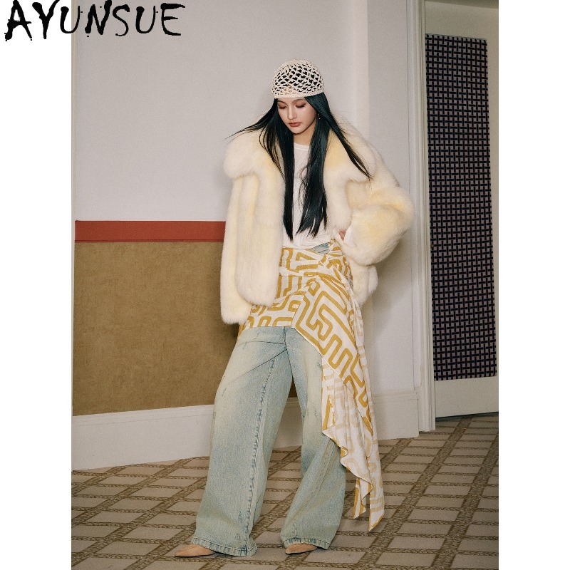 AYUNSUE 리얼 폭스 퍼 코트 여성 겨울 재킷 여성 - Yellow Winter Clothing 리뷰 및 가격